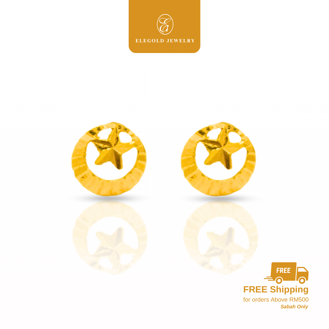 916 Gold Classic Star Earrings | Anting Bintang Kilat Emas 916 | Elegold