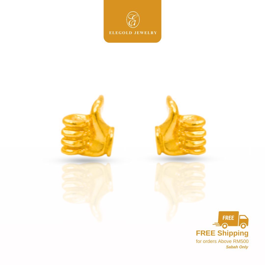 916 Gold Fashion Thumbs Up Earrings | Anting Fesyen Emas 916 | Elegold