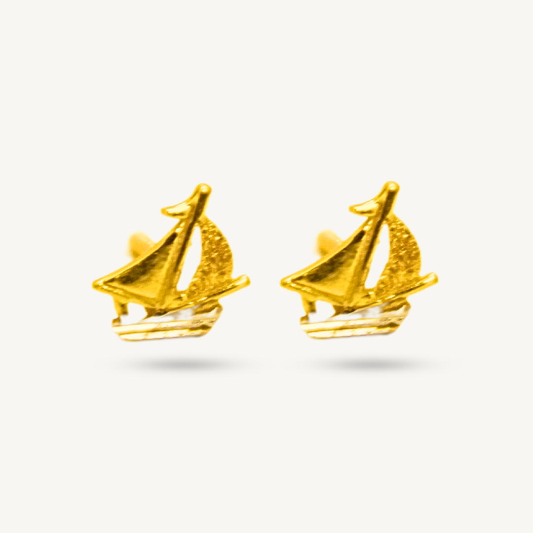 916 Gold Classic Dual Color Ships Earrings | Classic Ships Anting dua warna | Elegold