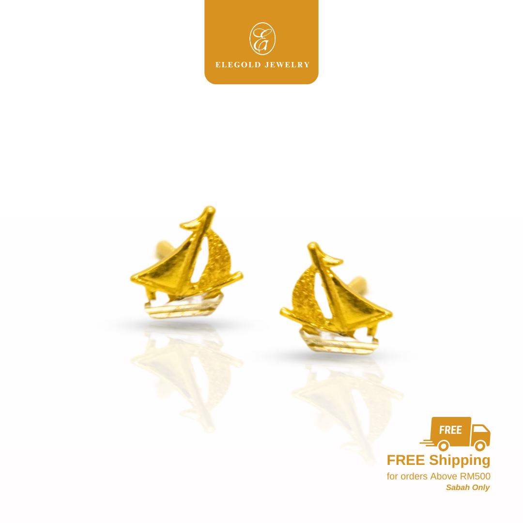 916 Gold Classic Dual Color Ships Earrings | Classic Ships Anting dua warna | Elegold