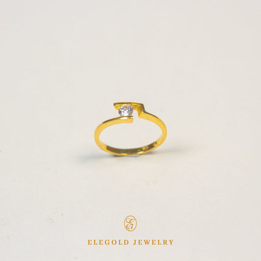 Elegold Simple Solitaire CZ Stone Gold Ring - 101VM