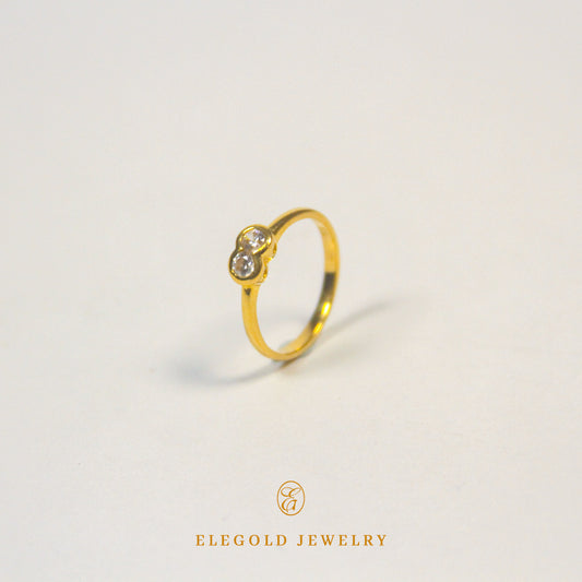 Elegold Simple Dual CZ Stone Gold Ring
