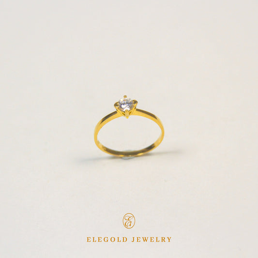Elegold Solitaire Simple CZ Stone Gold Ring