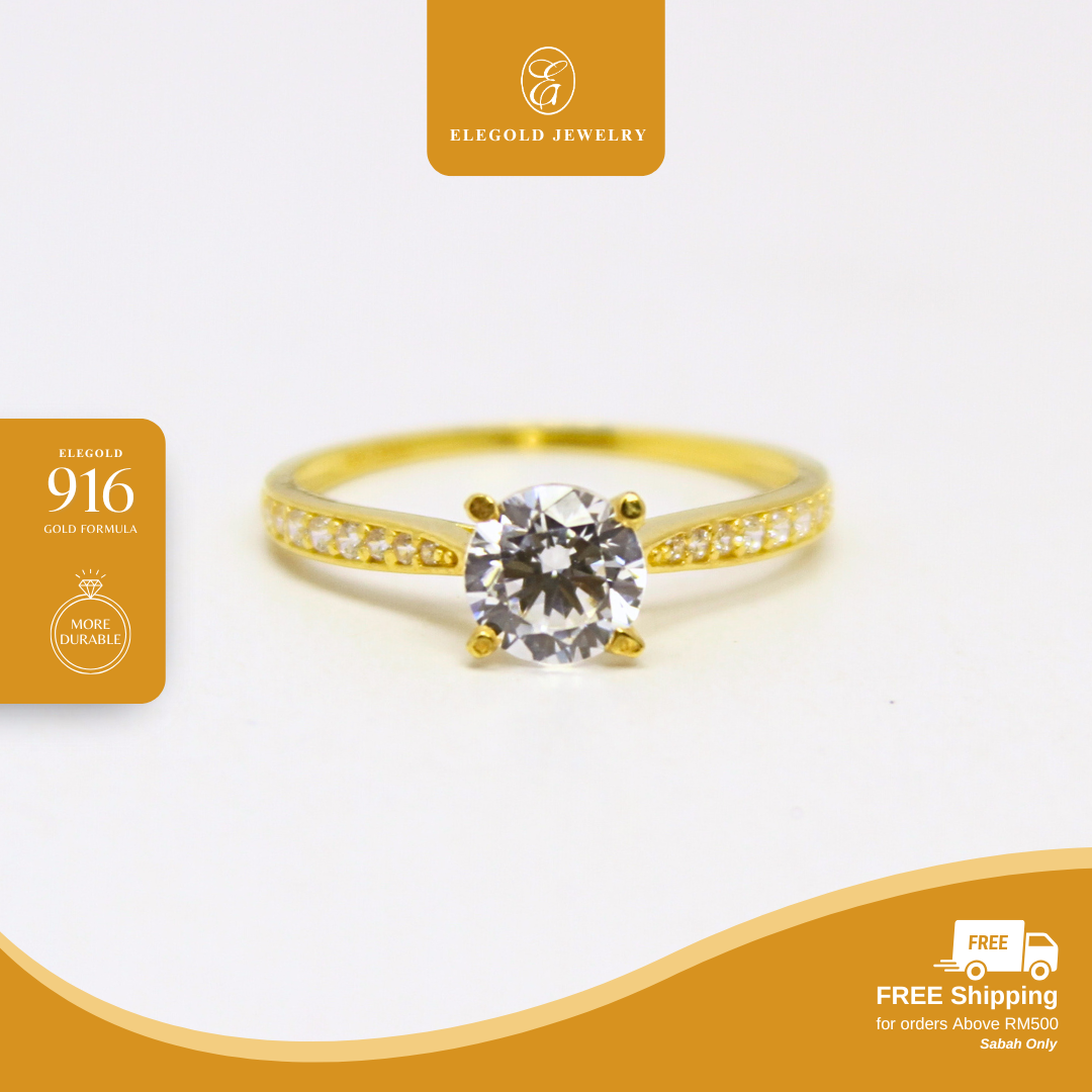 CZ Stone Sided Ring Gold Ring Elegold