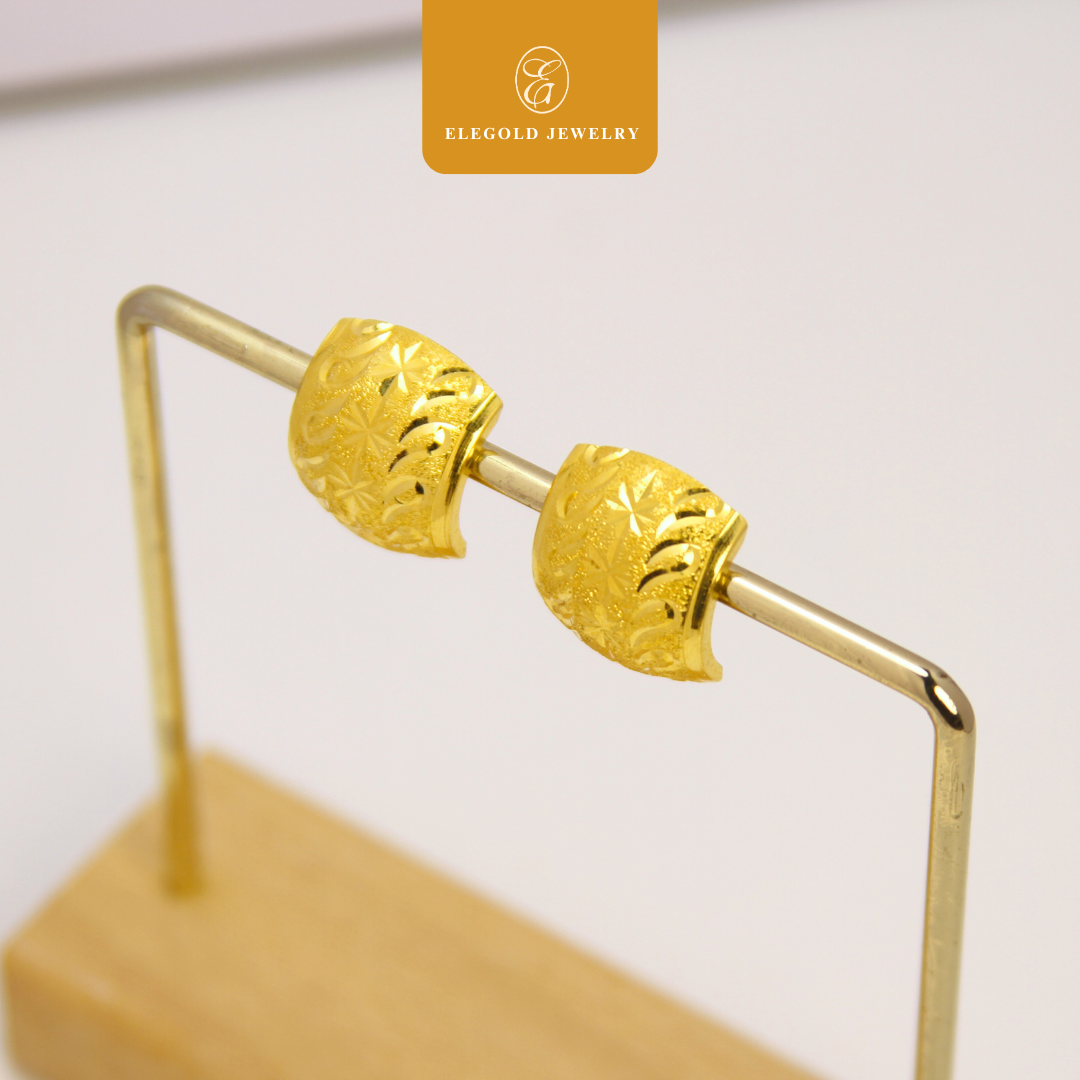 916 Gold Luxury Fine Cut Shiny Bold Earrings | Subang Kilat Fesyen Klasic Emas 916 | Elegold