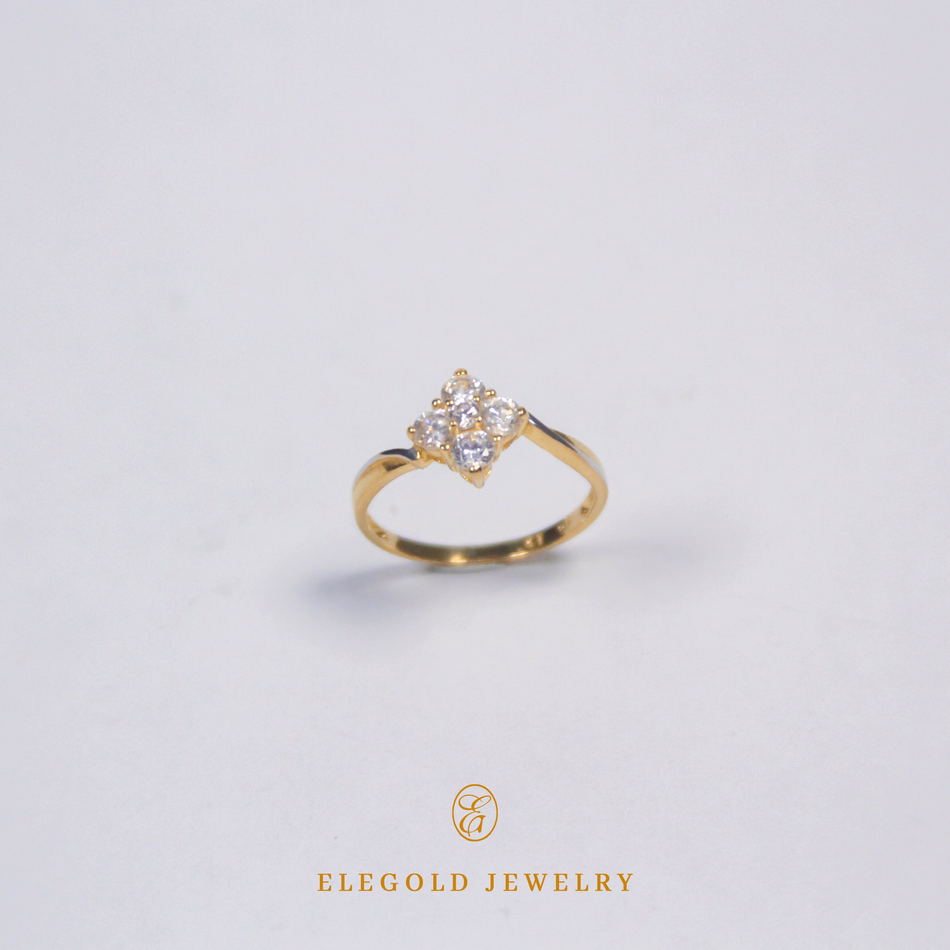 Elegold Cluster Flower Twist CZ Stone Gold Ring