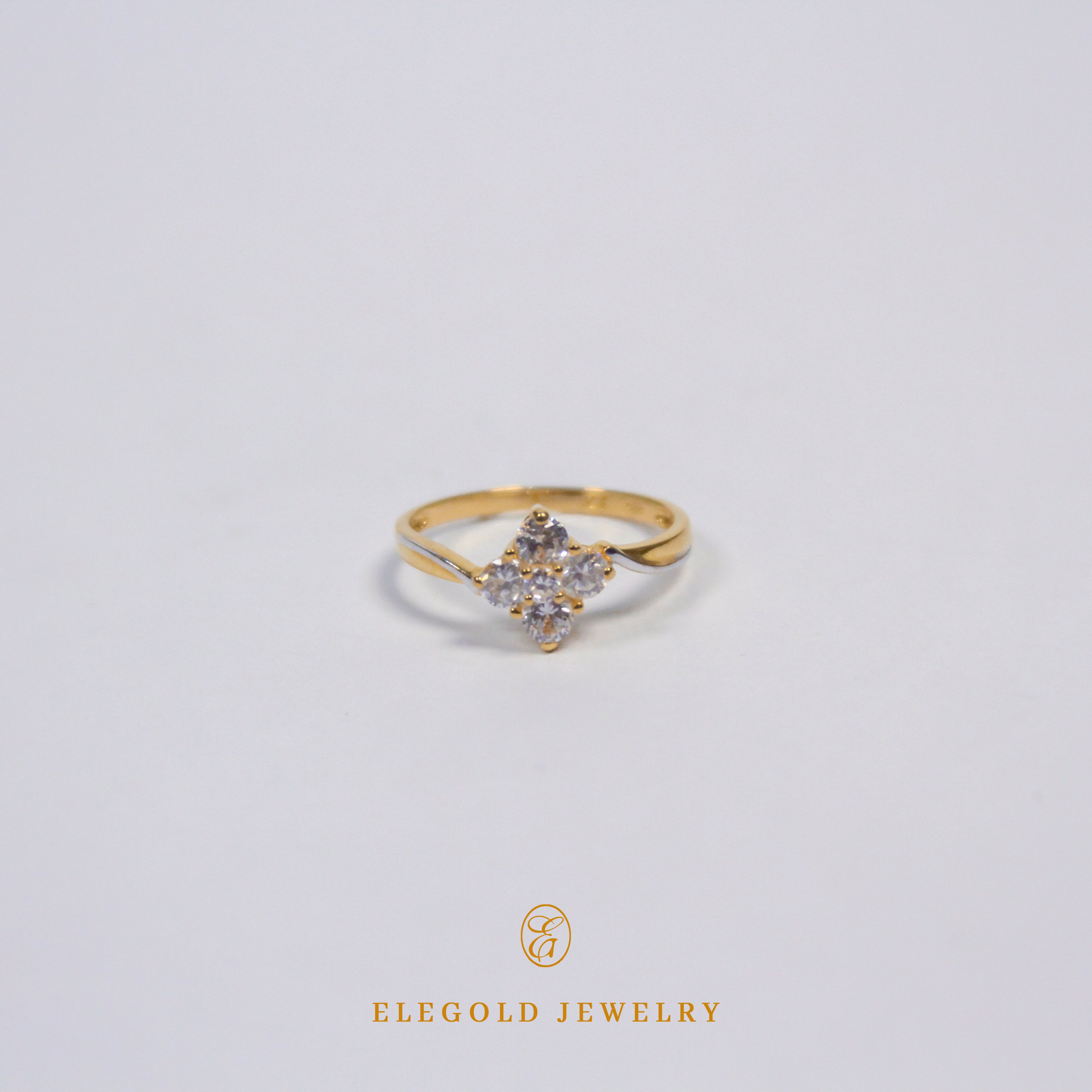 Elegold Cluster Flower Twist CZ Stone Gold Ring