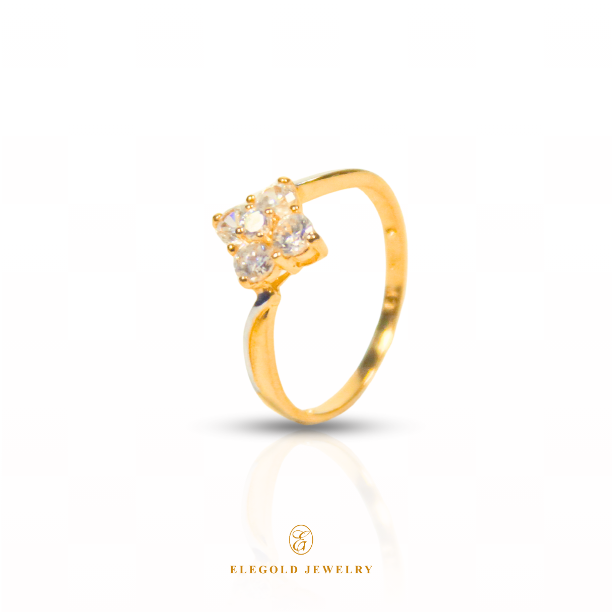 Elegold Cluster Flower Twist CZ Stone Gold Ring