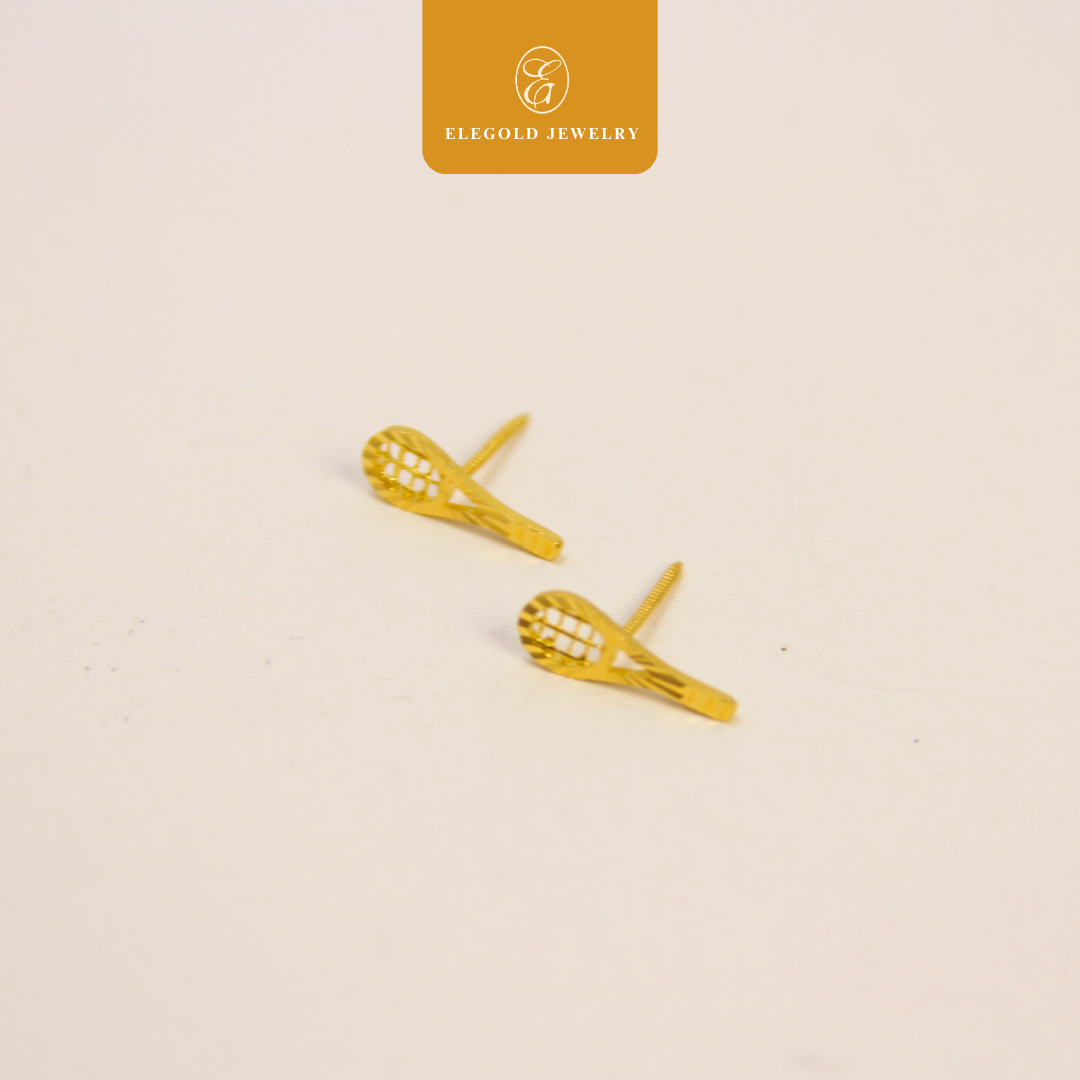 916 Gold Fashion Badminton Earrings | Anting Badminton Emas 916 | Elegold