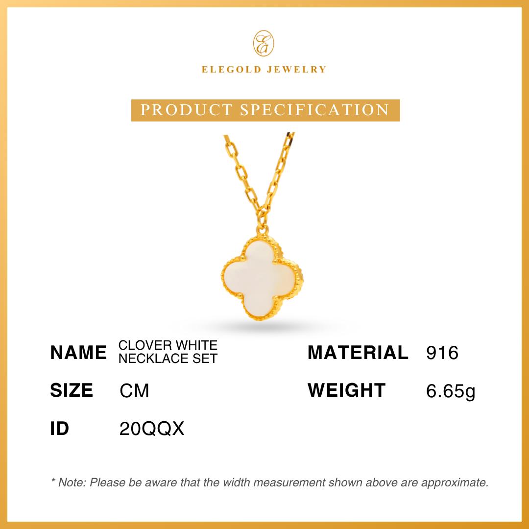 916G Clover White Stone Batu Necklace Pendant Set Necklace Elegold  - 20QQX
