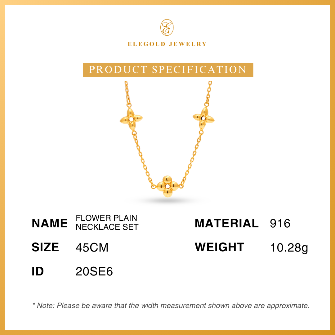 916G Flower Plain Necklace Pendant Set Necklace Elegold - 20SE6