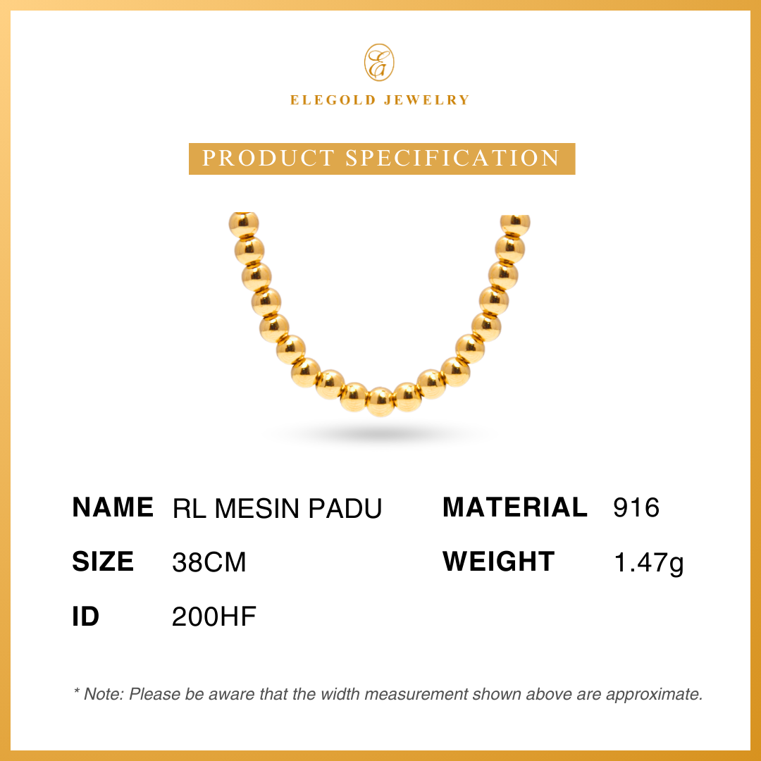 916G Plain Smooth Beads Necklace Pendant Set Necklace Elegold - 20M1P