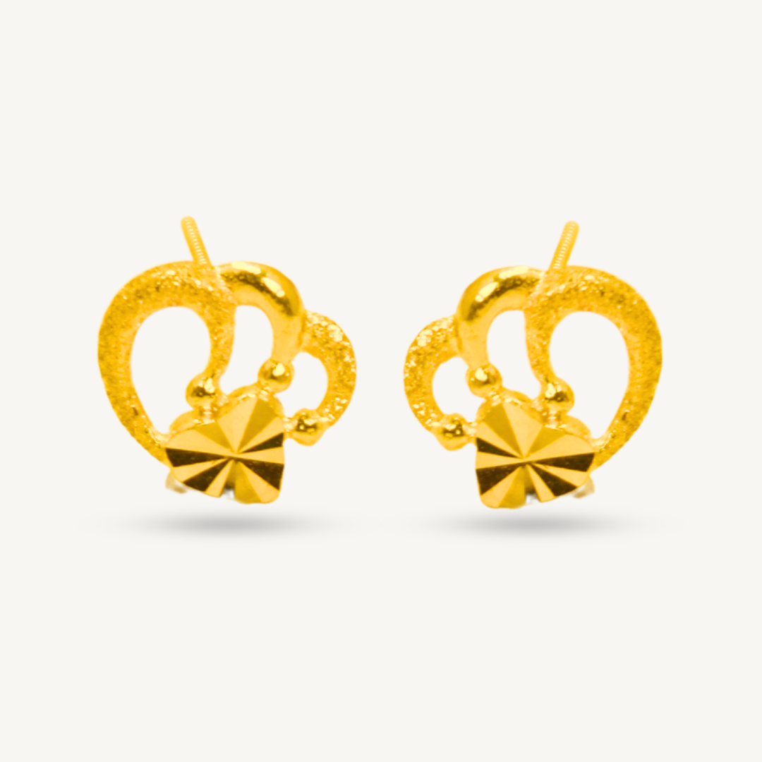 916 Gold Love Shiny Earrings | Anting Kilat Hati Emas 916 | Elegold
