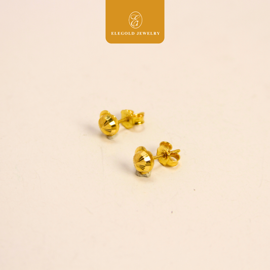 916 Gold Shiny Cut Beads Stud Earrings | Anting Kilat Beads Bajet Emas 916 | Elegold