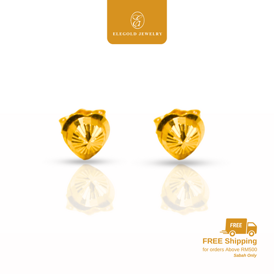 916 Gold Shiny Cut Beads Stud Earrings | Anting Kilat Beads Bajet Emas 916 | Elegold