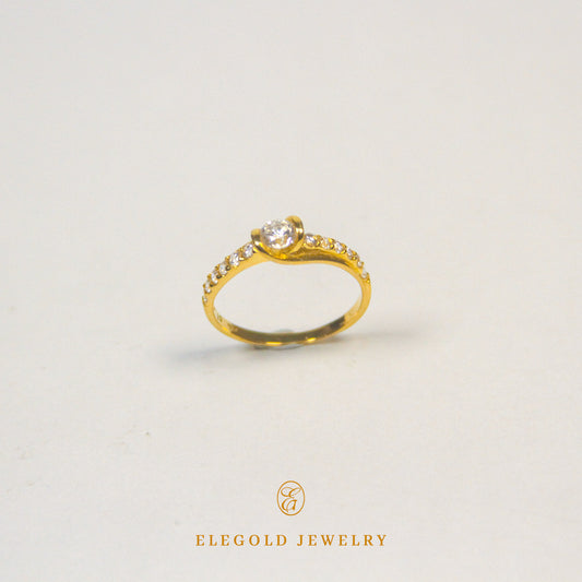 Elegold Side Stone CZ Stone Gold Ring