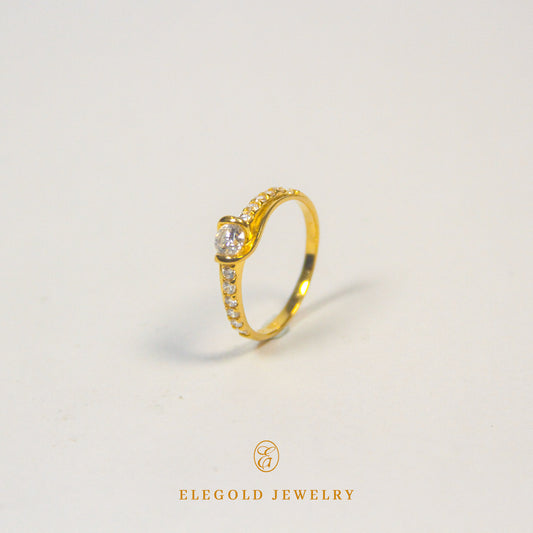 Elegold Side Stone CZ Stone Gold Ring
