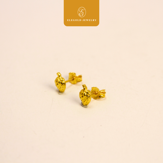 916 Gold Strawberry Stud Earrings | Subang Plain Emas 916 | Elegold