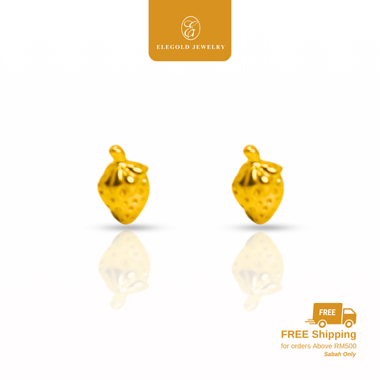 916 Gold Strawberry Stud Earrings | Subang Plain Emas 916 | Elegold