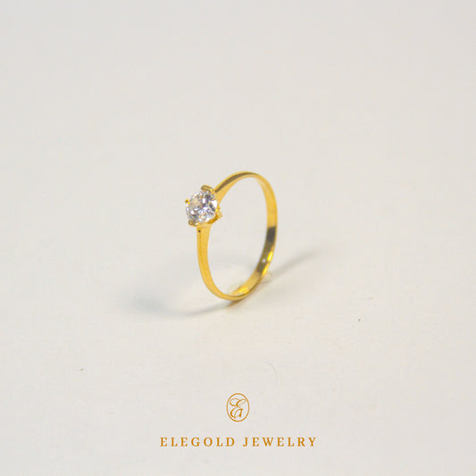 Elegold Oval Cut Solitaire Simple CZ Stone Gold Ring