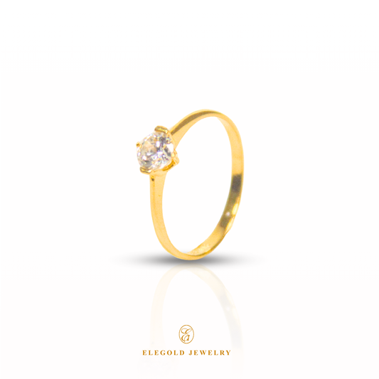 Elegold Oval Cut Solitaire Simple CZ Stone Gold Ring