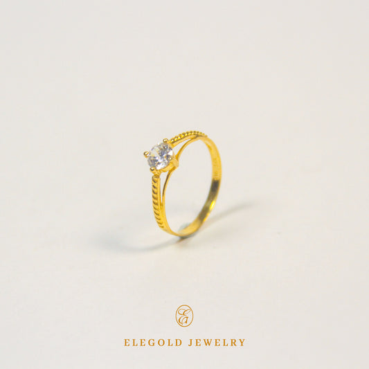 Elegold Split Side Stone CZ Stone Gold Ring