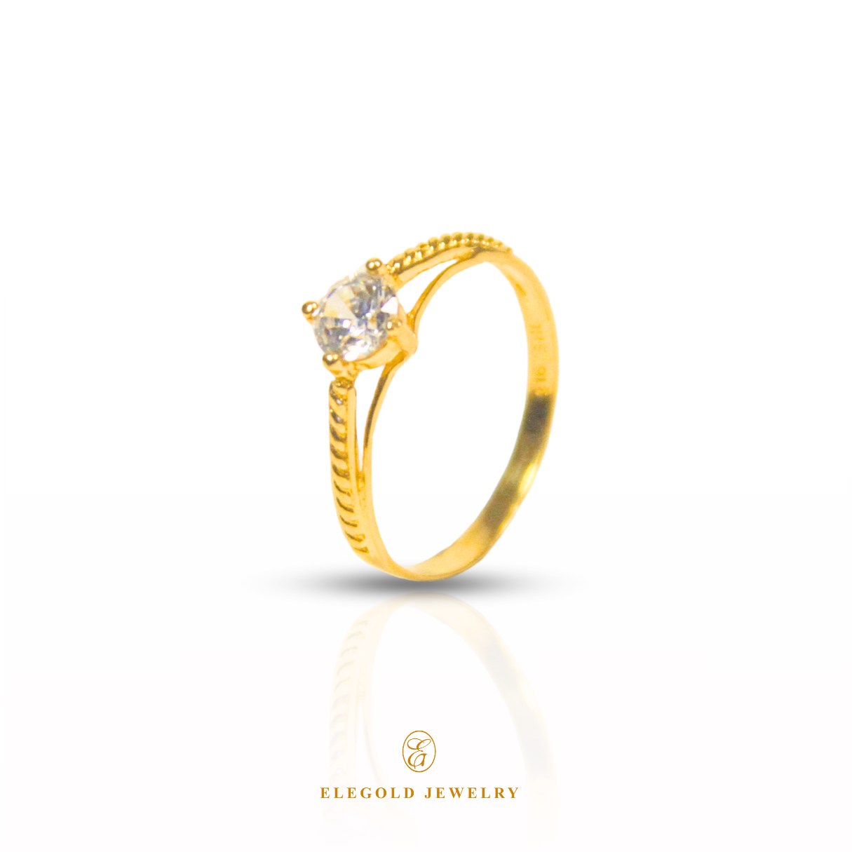 Elegold Split Side Stone CZ Stone Gold Ring