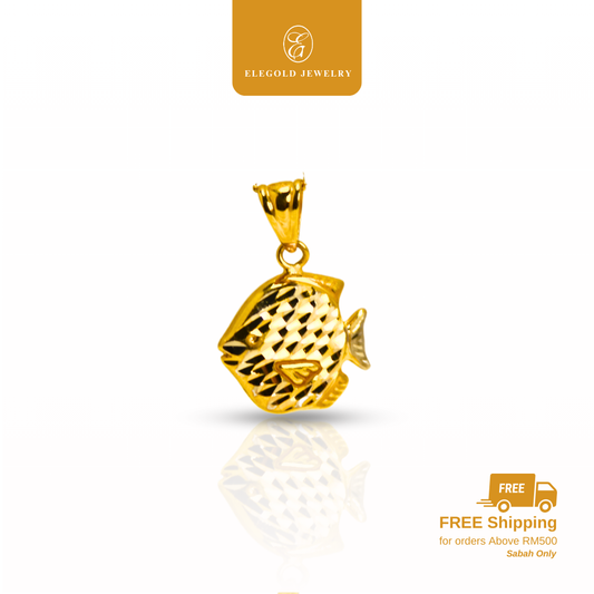 916 Gold Dual Color Fish Fashion Pendant | Loket Dua Warna Ikan Emas 916 | Elegold