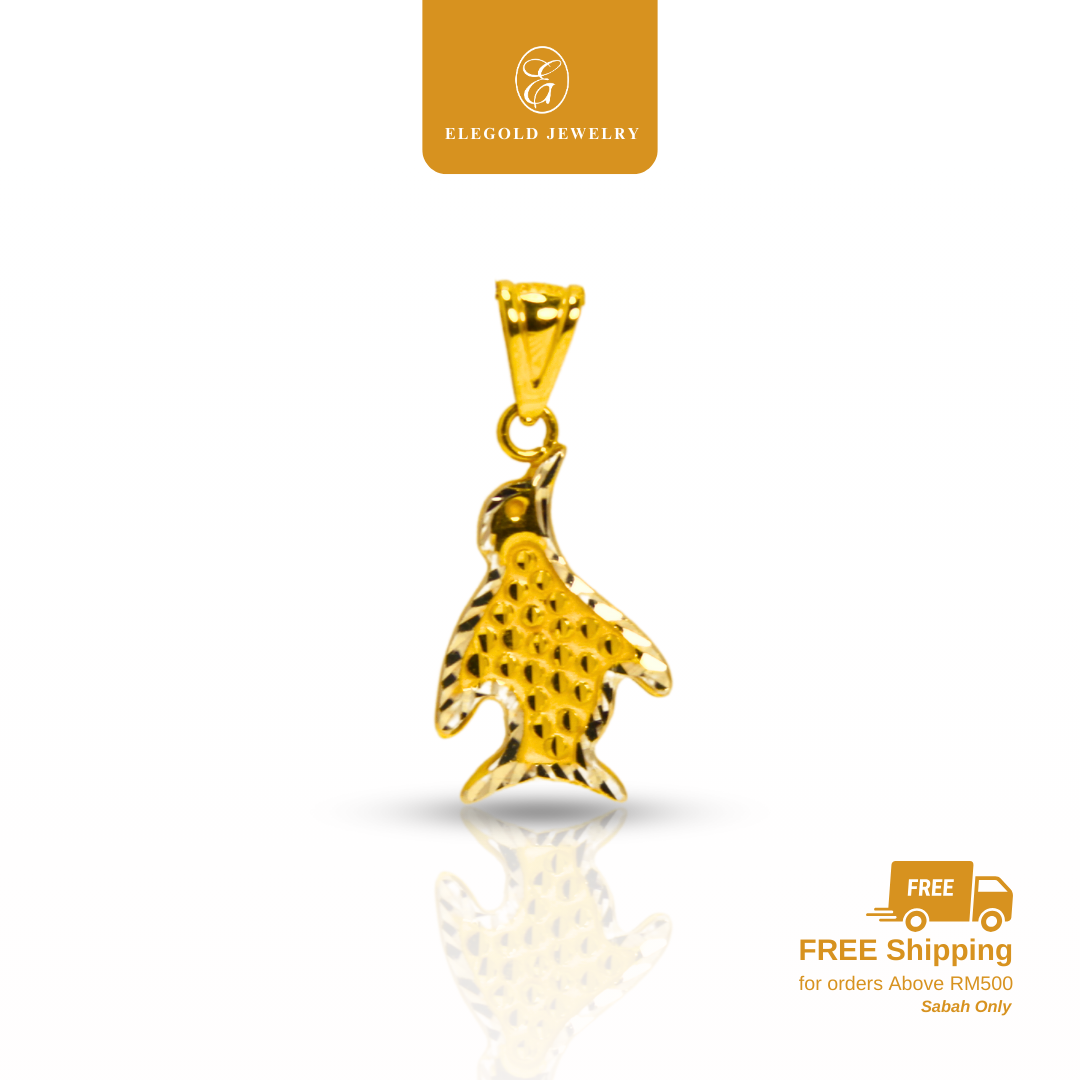 916 Gold Dual Color Fashion Penguin Pendant | Loket Dua Warna Emas 916 | Elegold