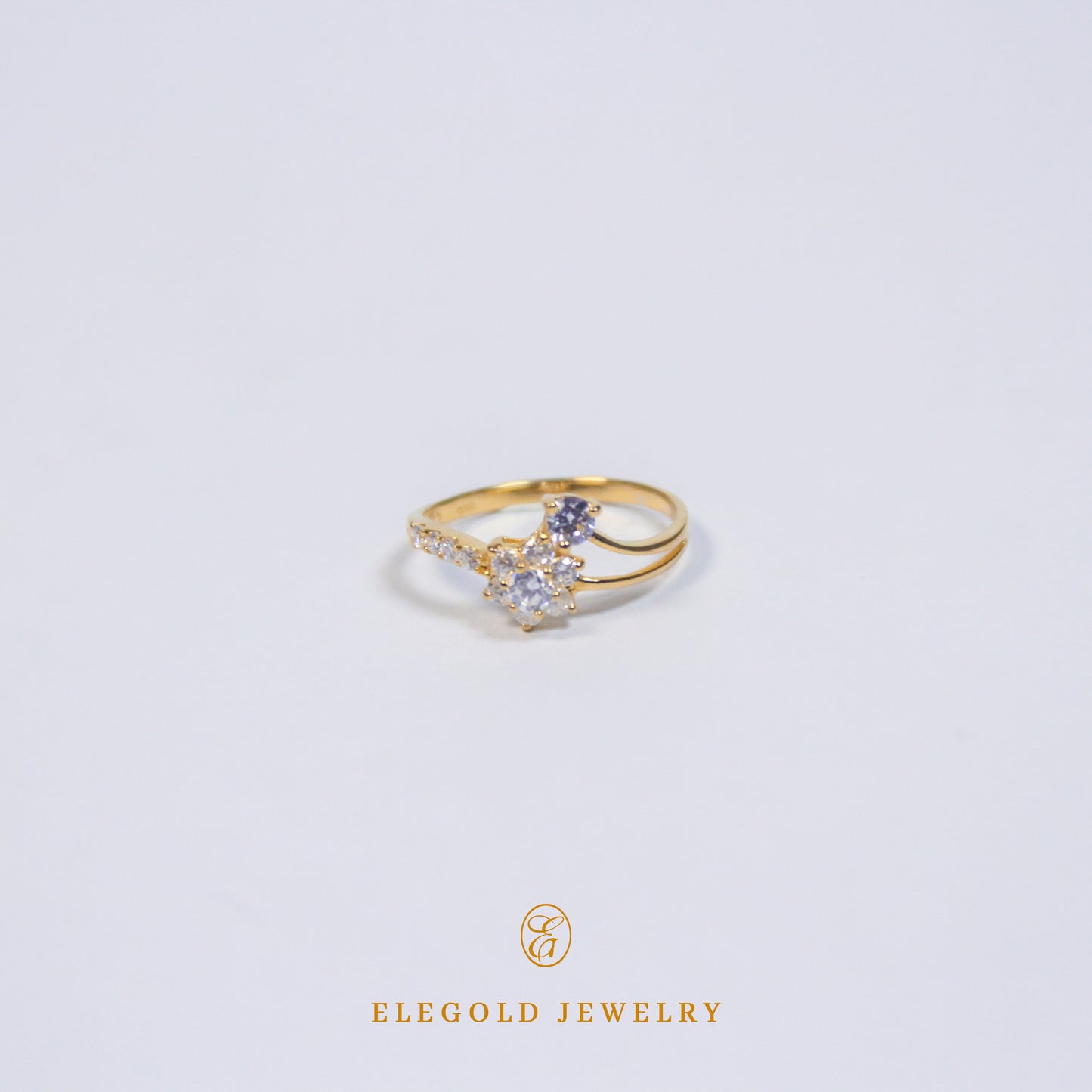 Elegold Split Double CZ Stone Gold Ring