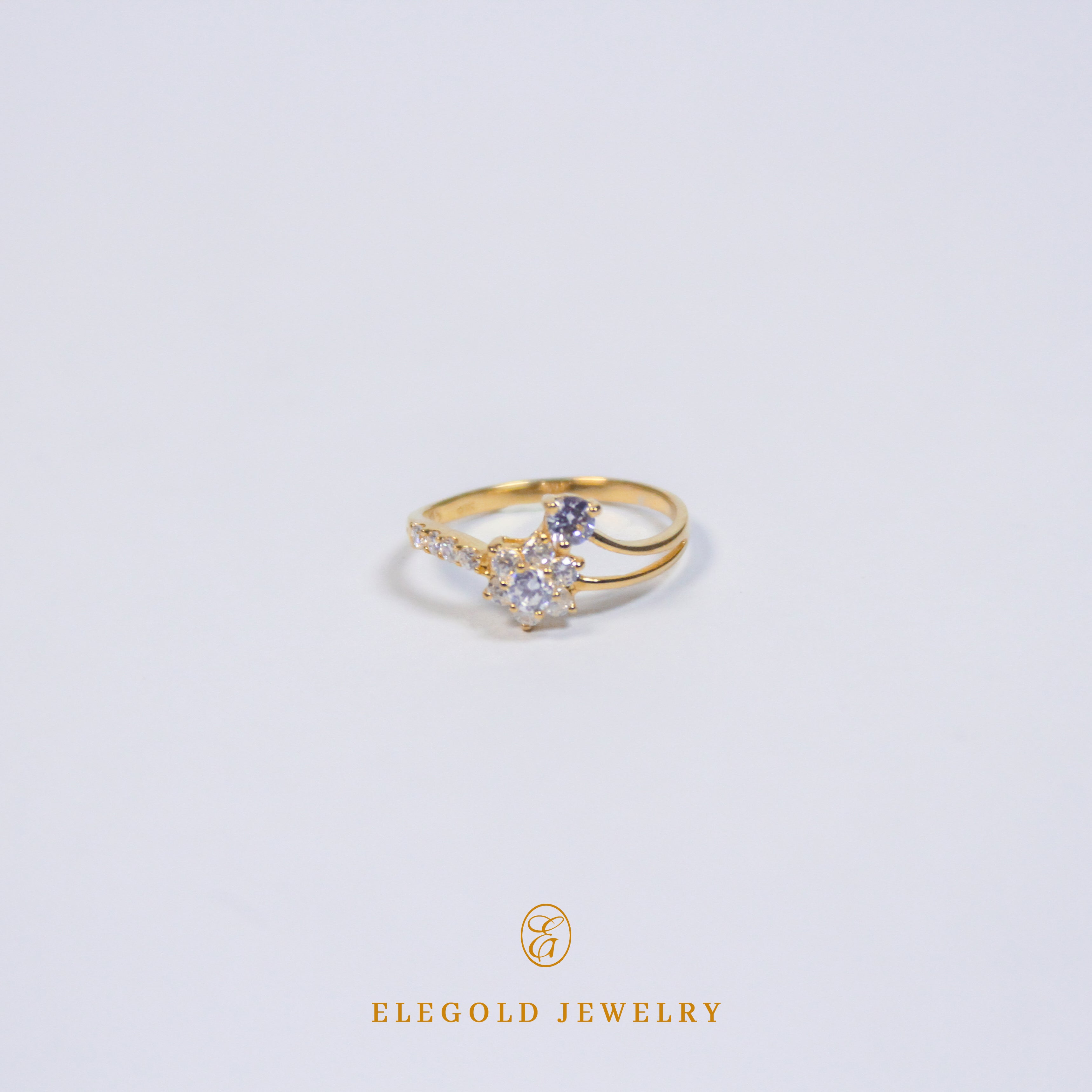 Elegold Split Double CZ Stone Gold Ring
