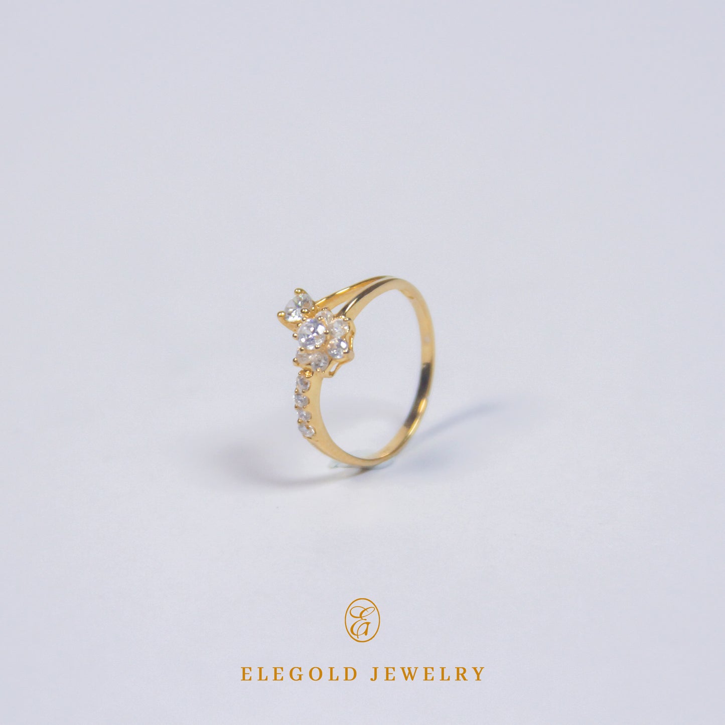 Elegold Split Double CZ Stone Gold Ring