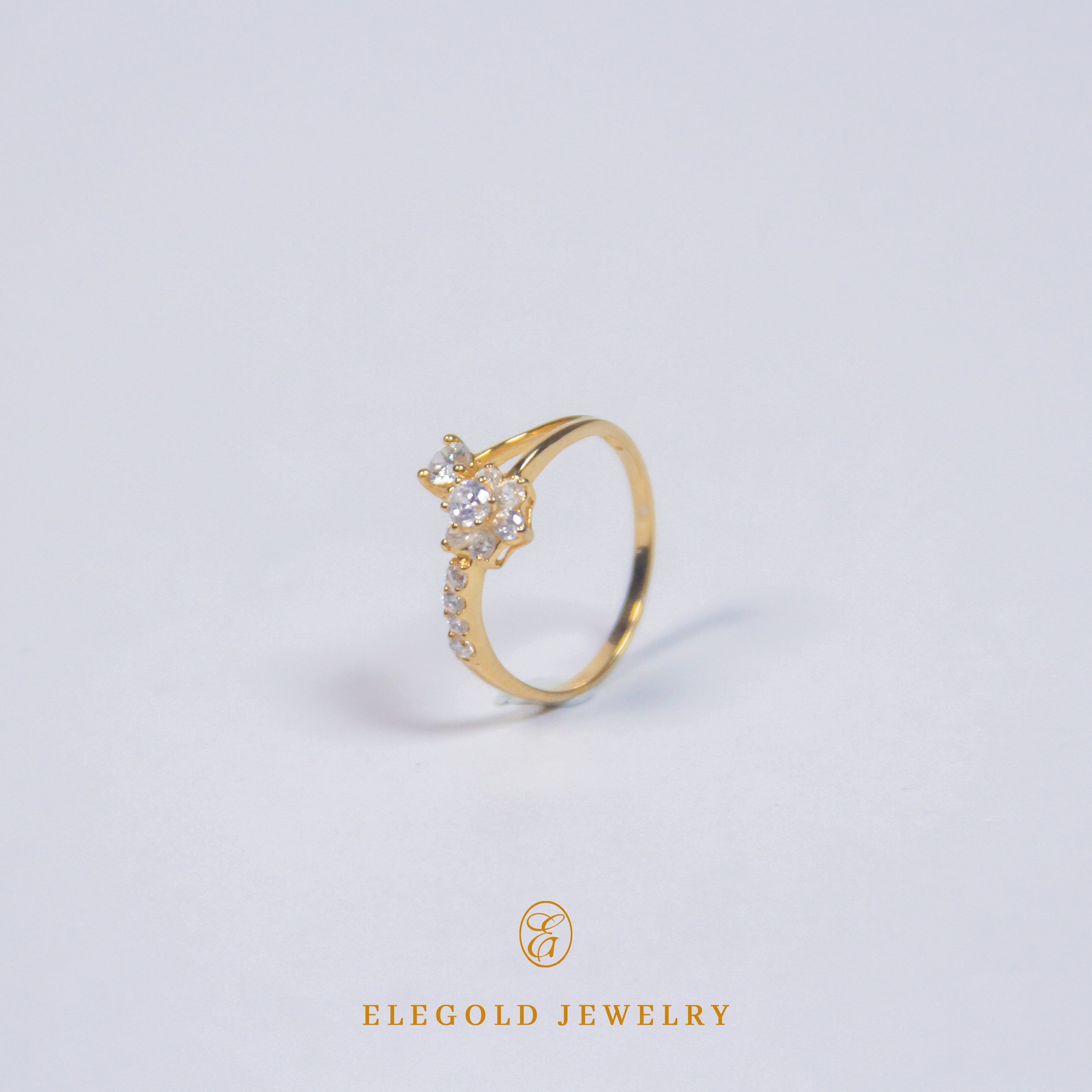Elegold Split Double CZ Stone Gold Ring