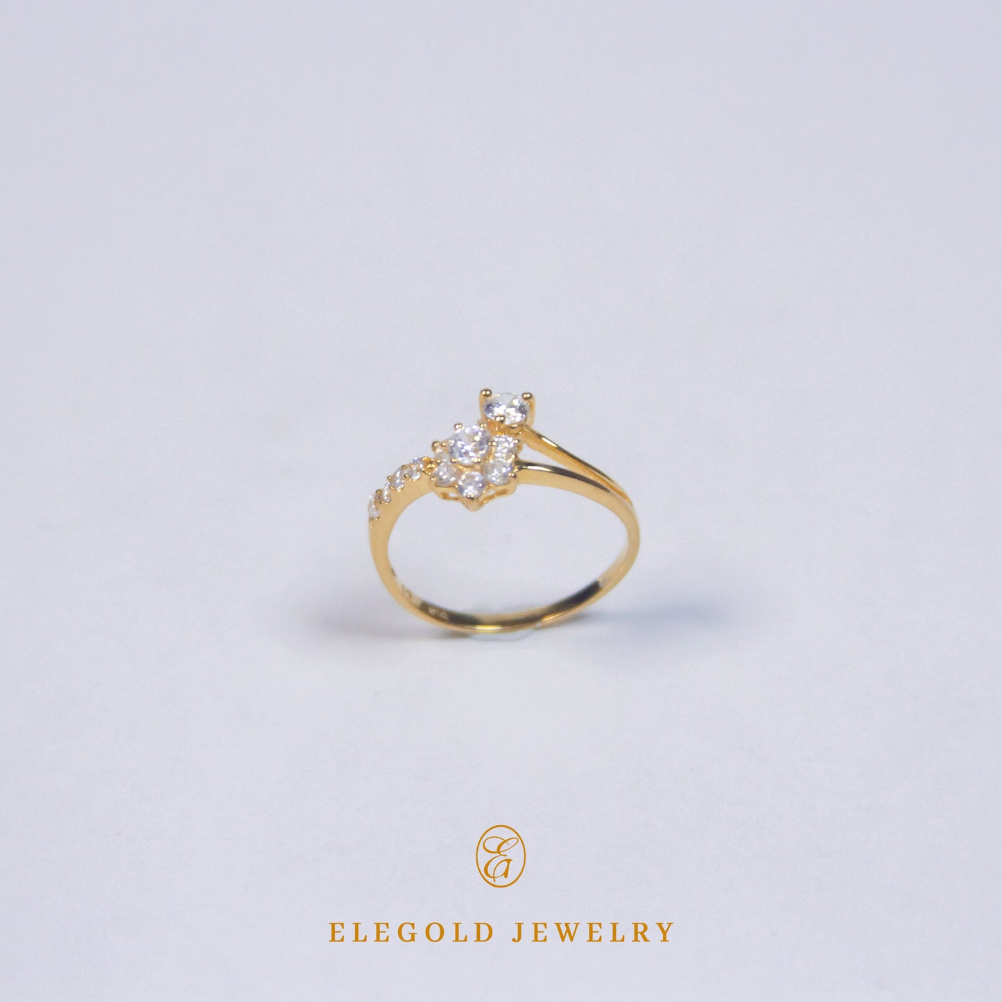 Elegold Split Double CZ Stone Gold Ring