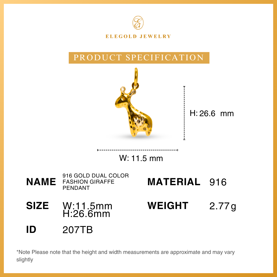 916 Gold Dual Color Fashion Giraffe Pendant | Loket Dua Warna Emas 916 | Elegold