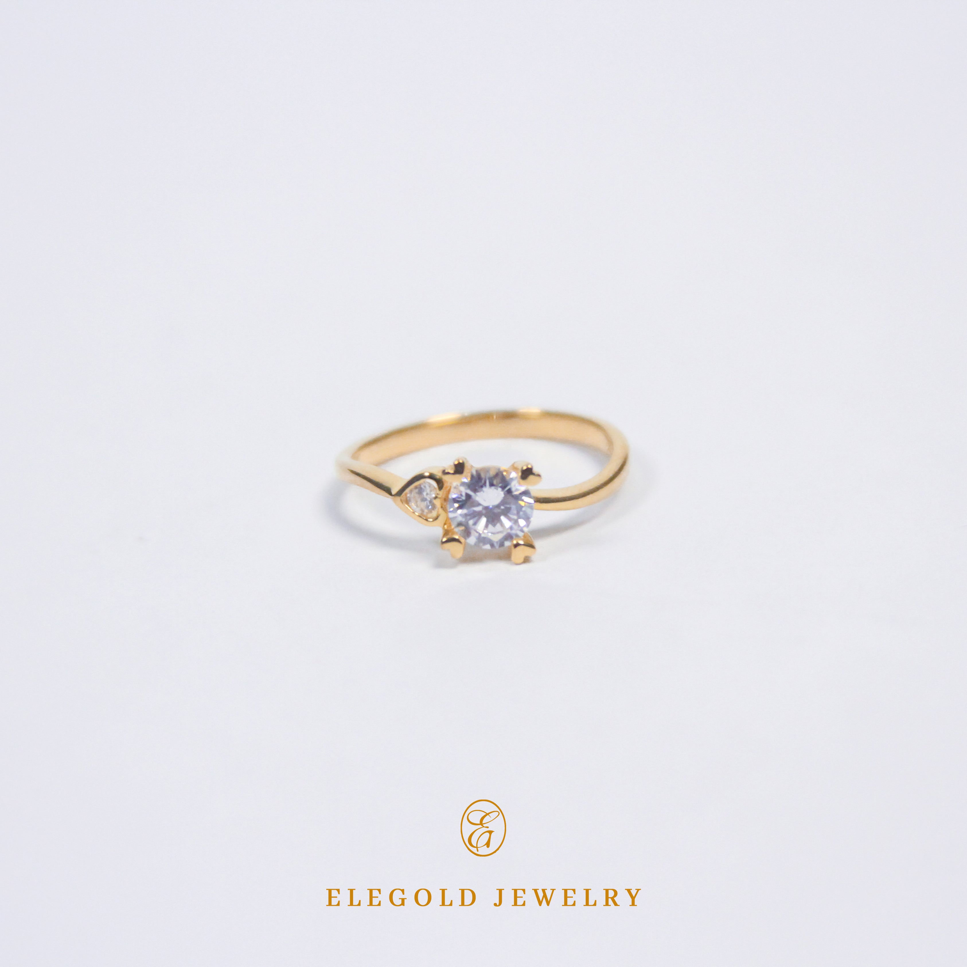 Elegold Square Cut Solitaire Simple CZ Stone Gold Ring