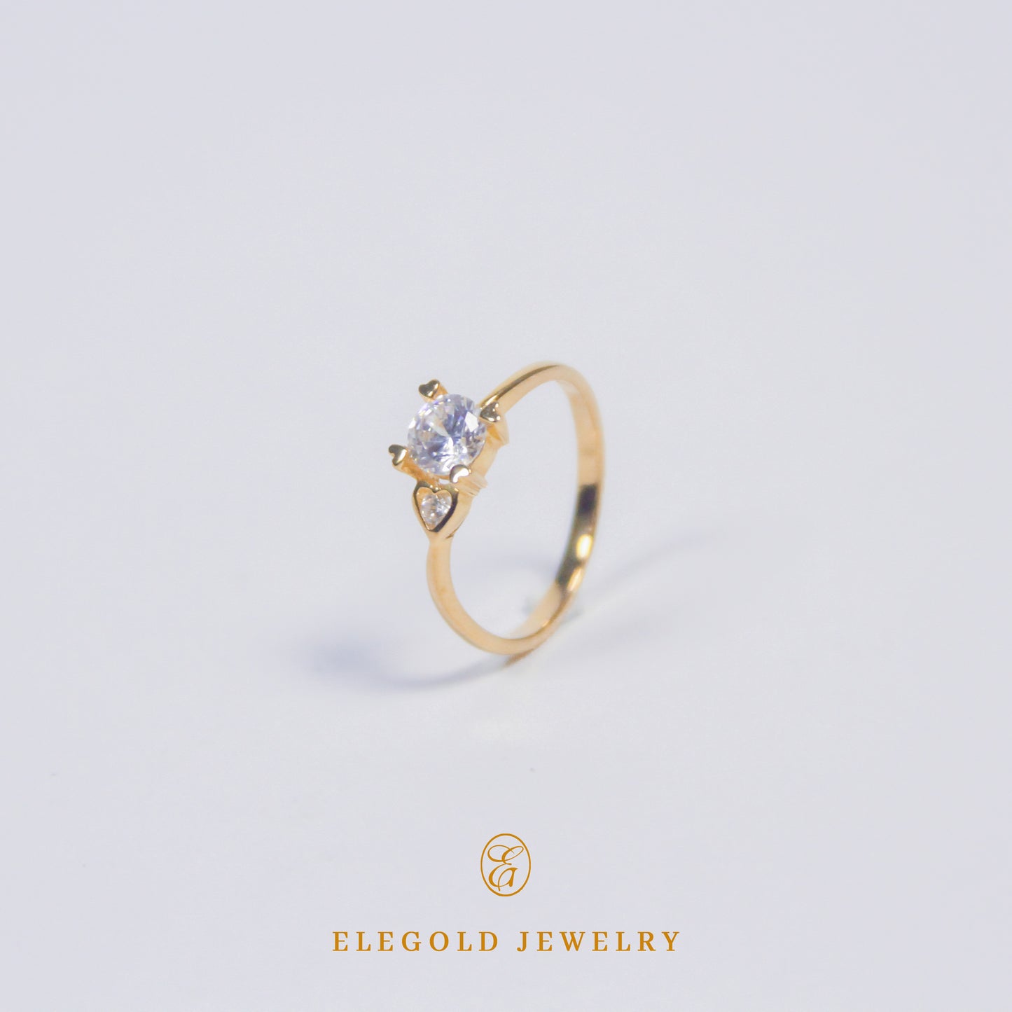 Elegold Square Cut Solitaire Simple CZ Stone Gold Ring