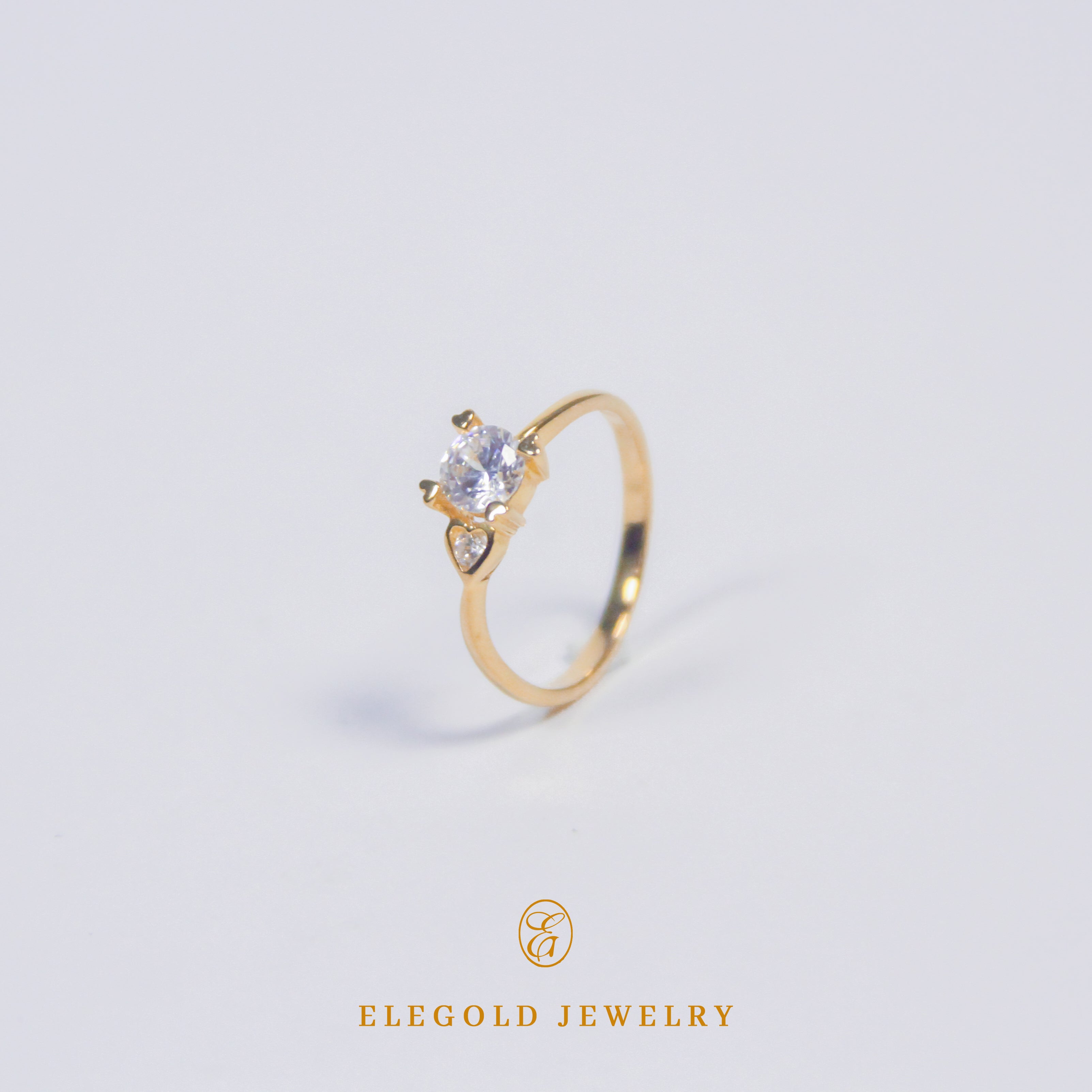 Elegold Square Cut Solitaire Simple CZ Stone Gold Ring