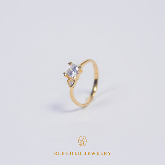 Elegold Square Cut Solitaire Simple CZ Stone Gold Ring