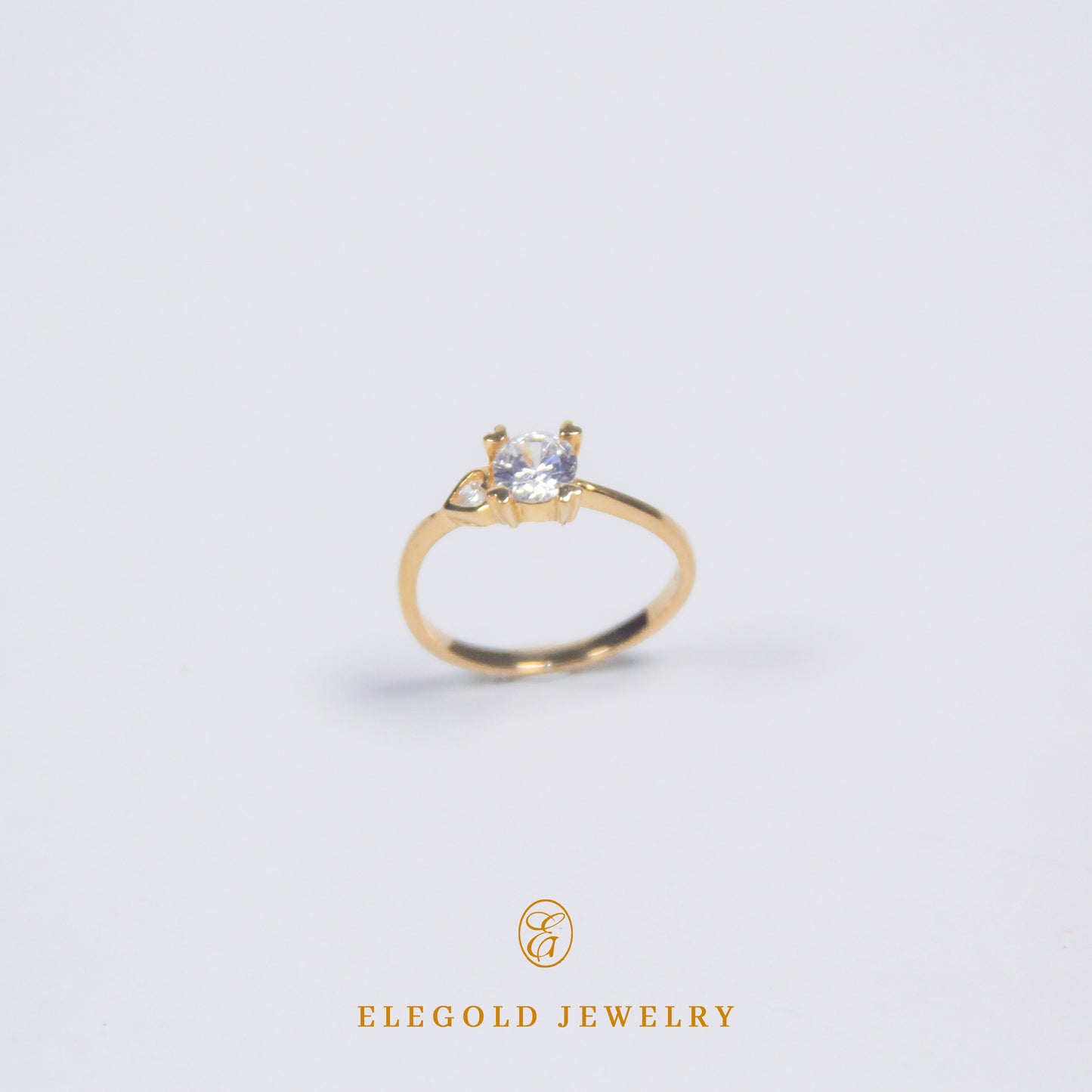 Elegold Square Cut Solitaire Simple CZ Stone Gold Ring