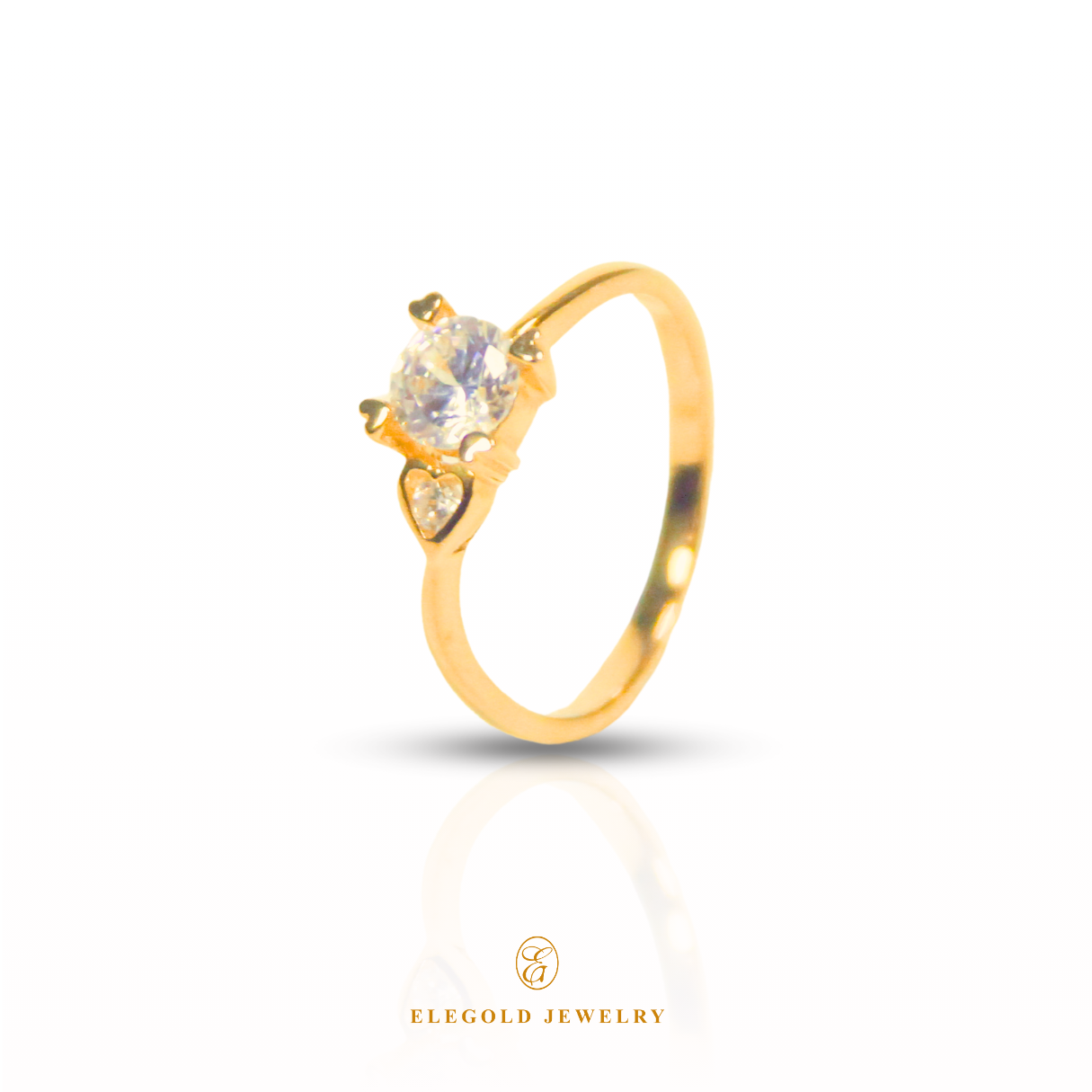 Elegold Square Cut Solitaire Simple CZ Stone Gold Ring