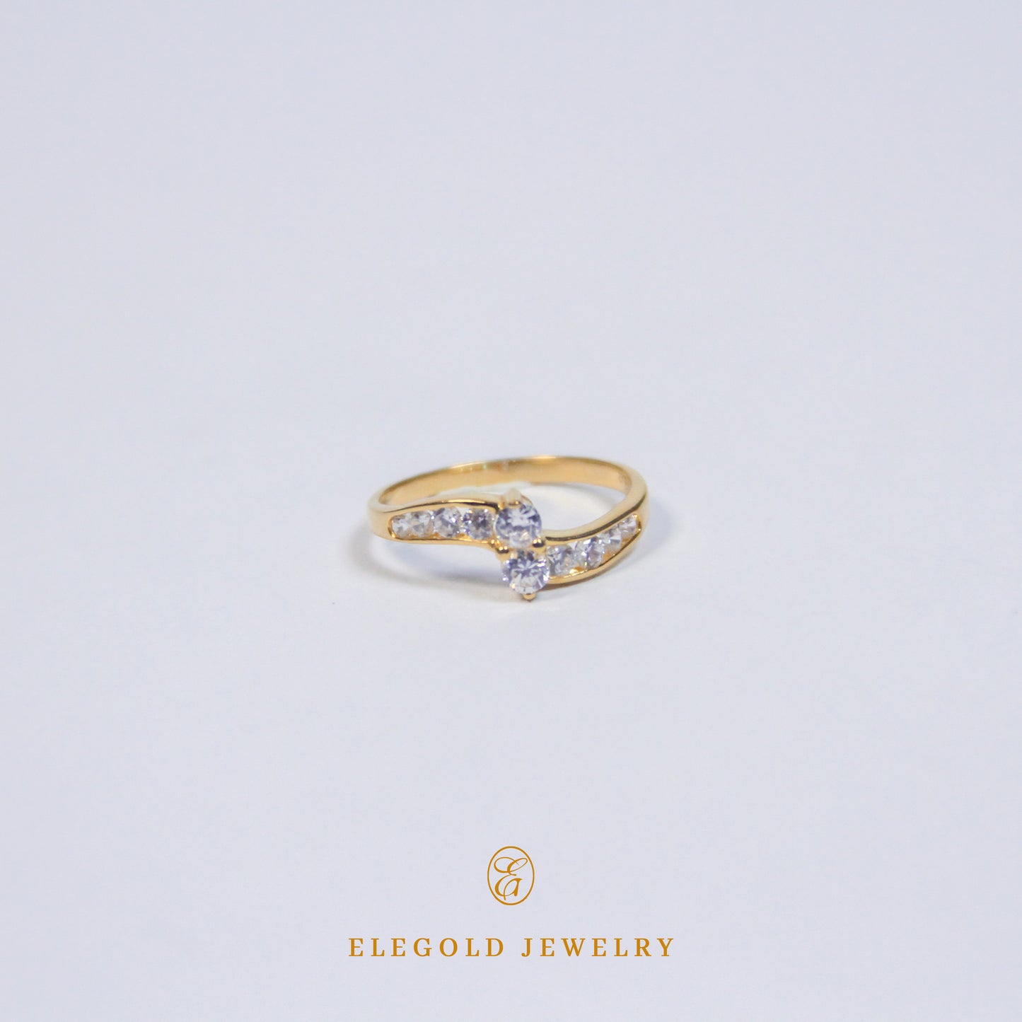 Elegold Double Side CZ Stone Gold Ring