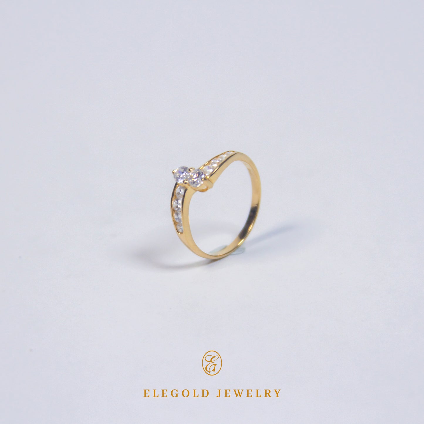 Elegold Double Side CZ Stone Gold Ring