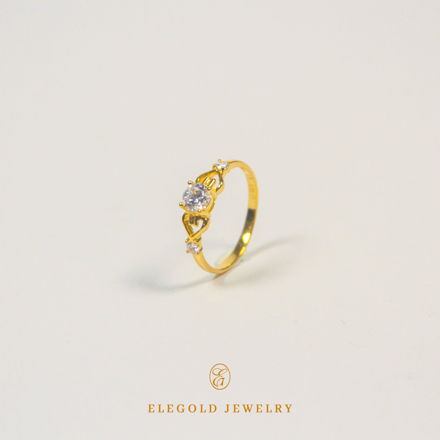 Elegold Three Stone Rings Heart Gold Ring