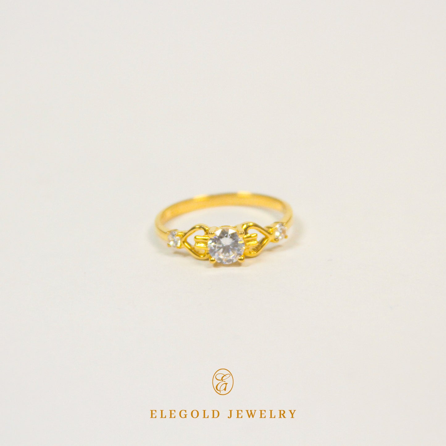 Elegold Three Stone Rings Heart Gold Ring