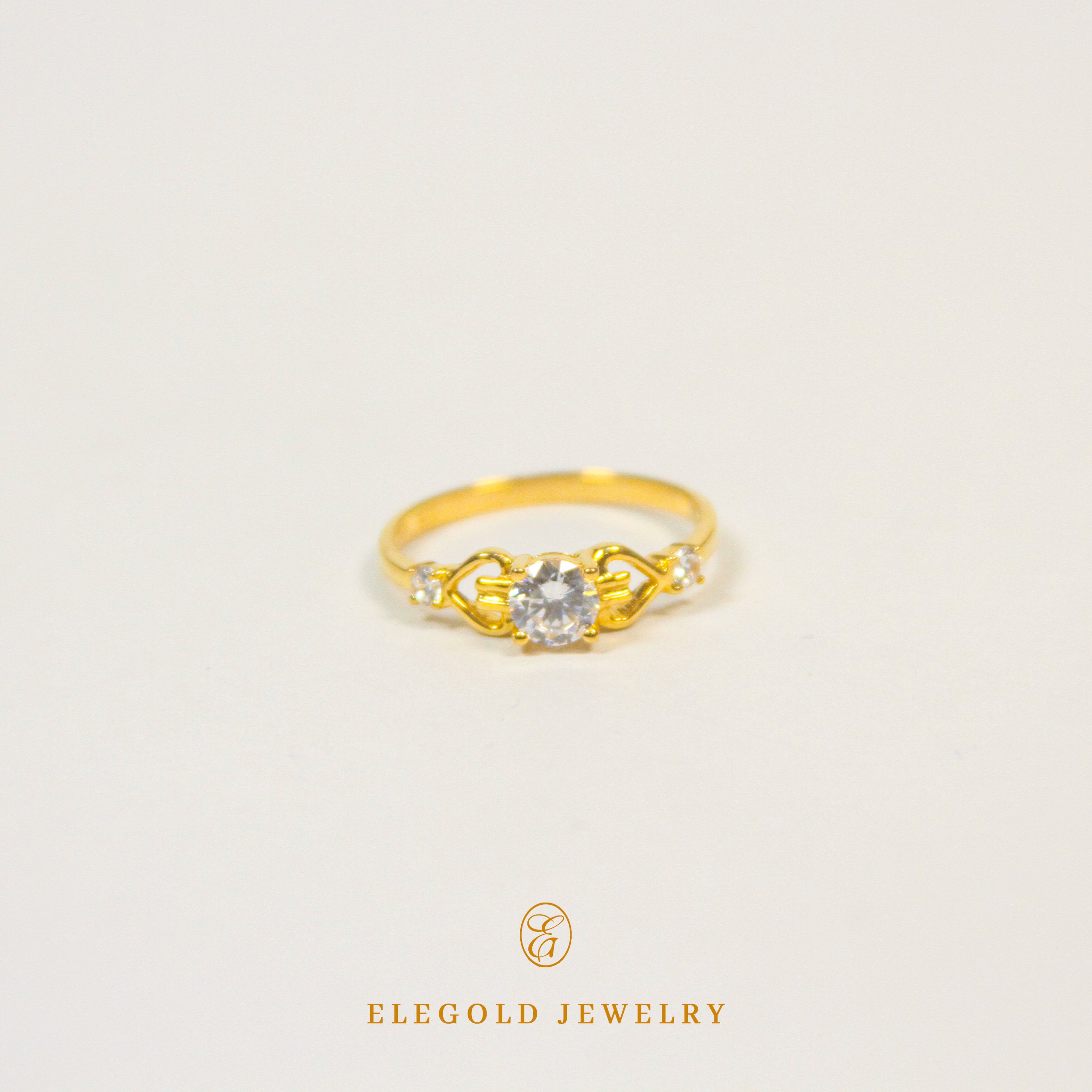 Elegold Three Stone Rings Heart Gold Ring