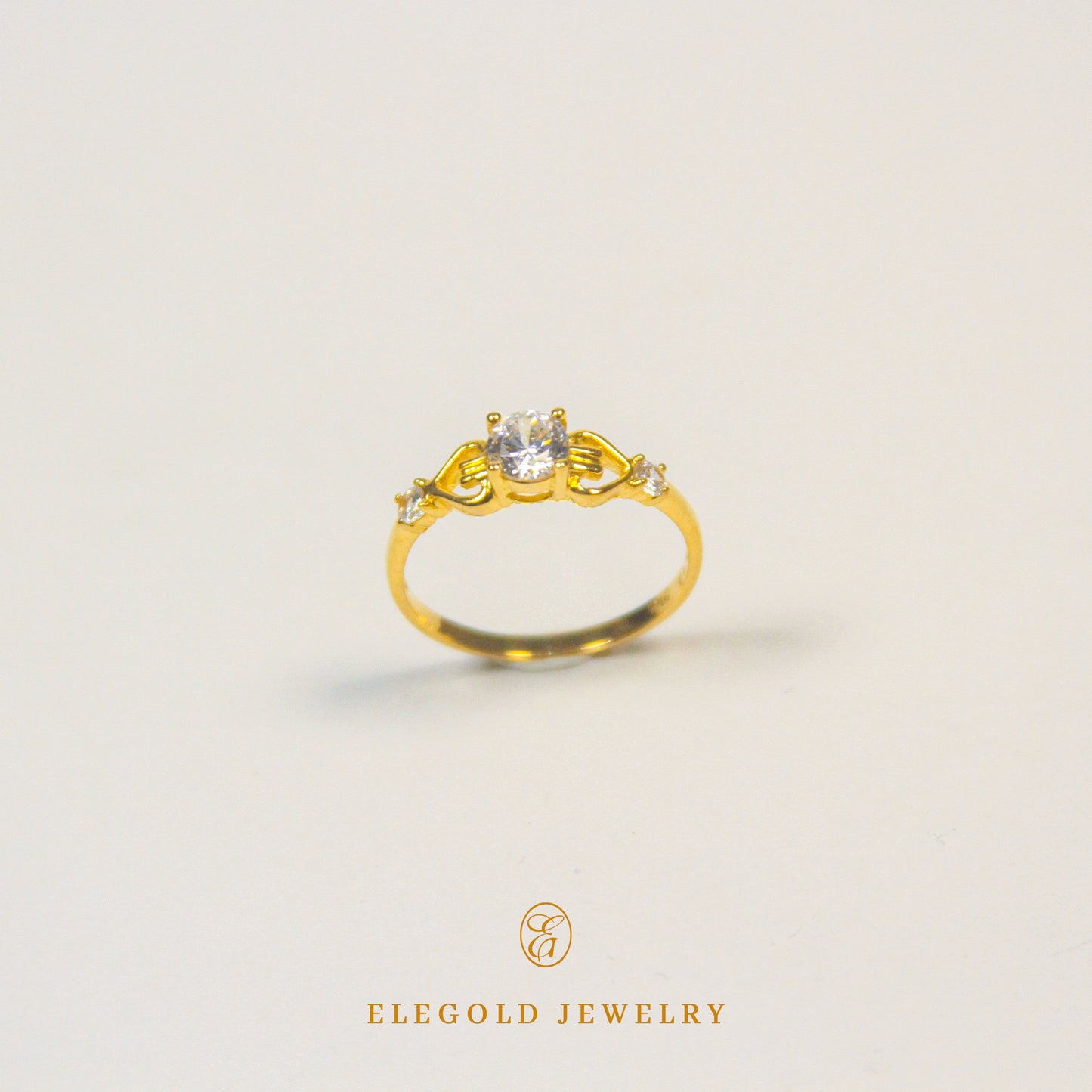 Elegold Three Stone Rings Heart Gold Ring