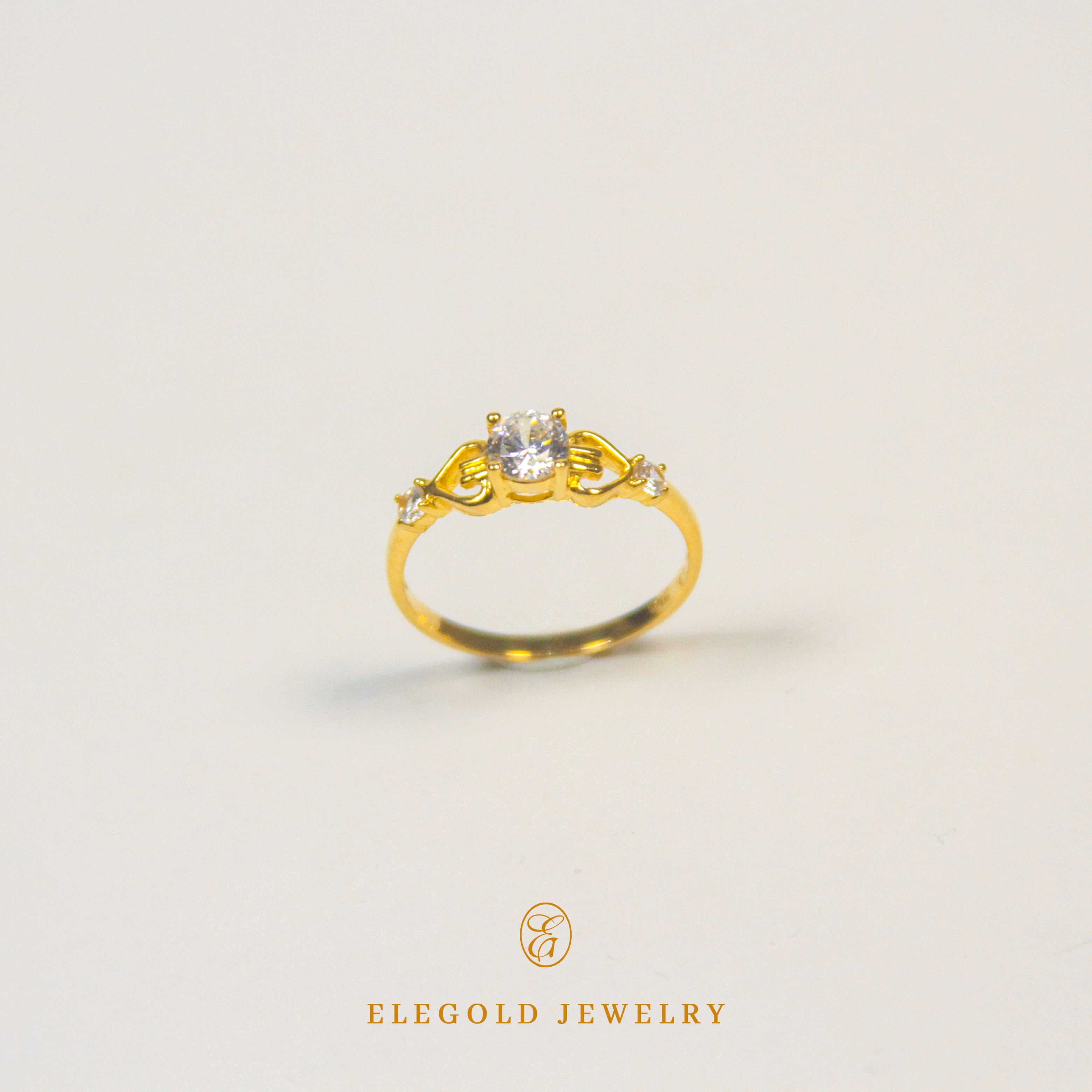 Elegold Three Stone Rings Heart Gold Ring