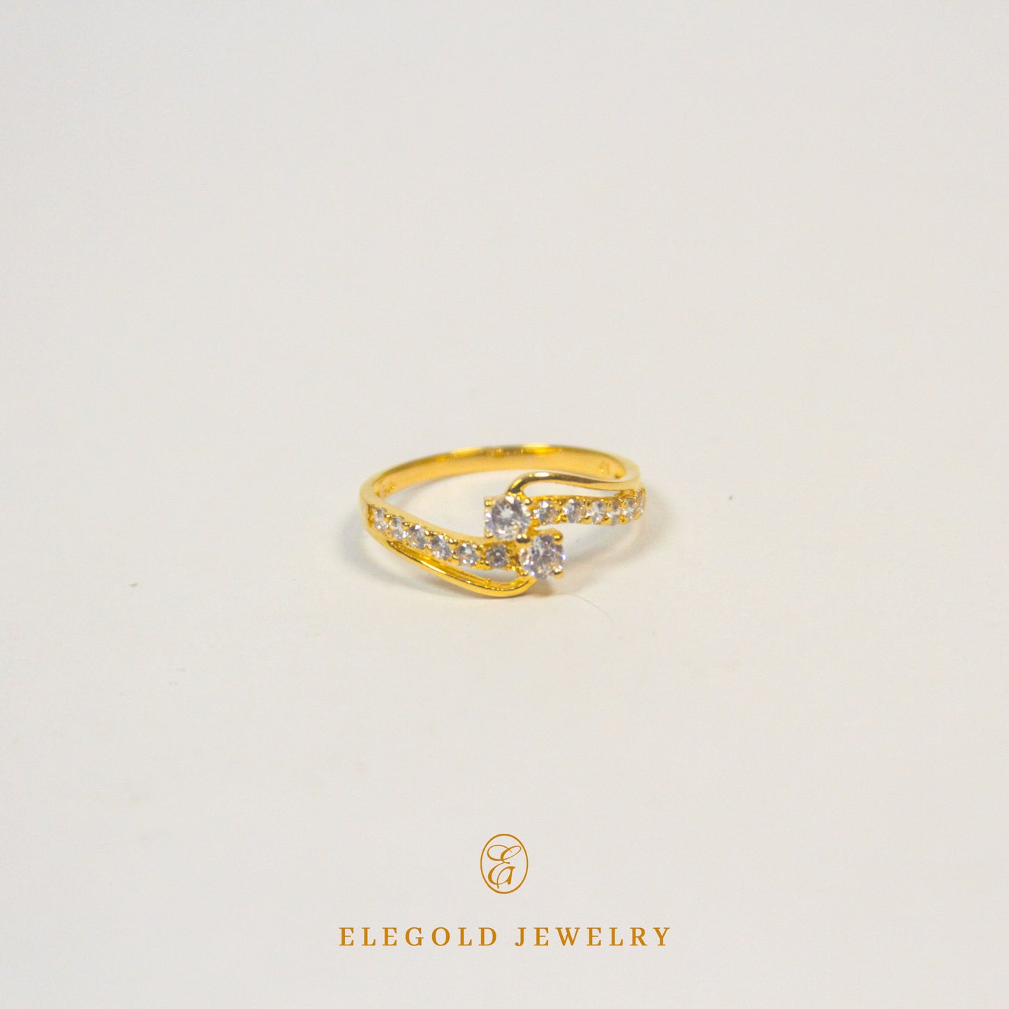 Elegold CZ Side Stone Gold Ring - 209R6