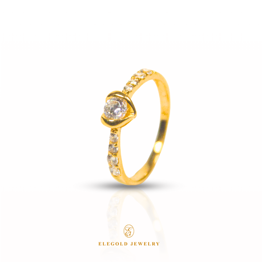 Elegold Heart Shape CZ Side Stone Gold Ring